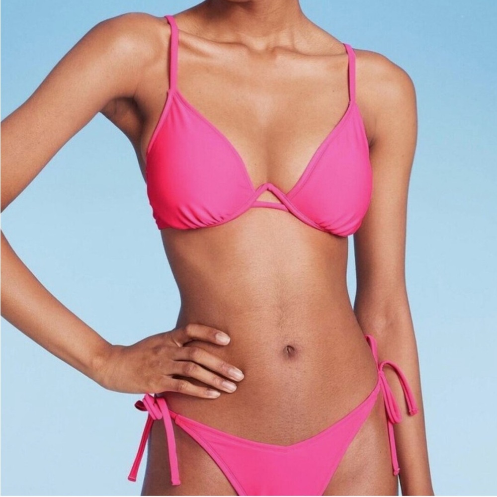 Wild Fable Target Hot Pink underwire top  side tie bottom Bikini Set size M